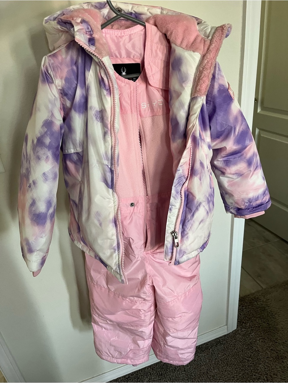 Spyder Girls Pink & Purple Tie-Dye Snow Jacket and Bib Snow Pants Set